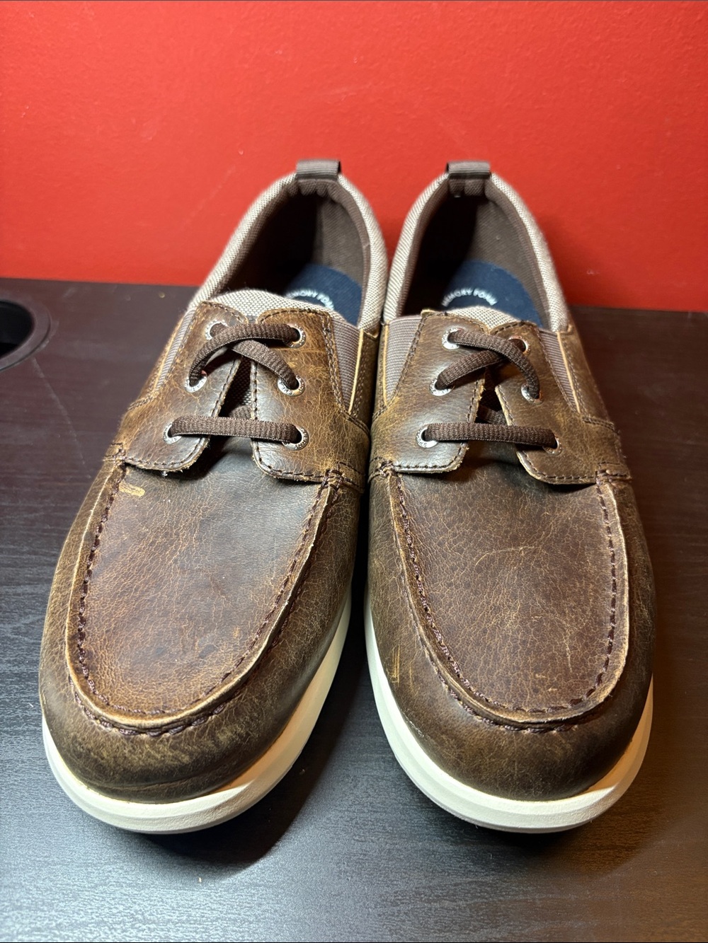 Sperry Brown Leather Boat Shoes with White Sole